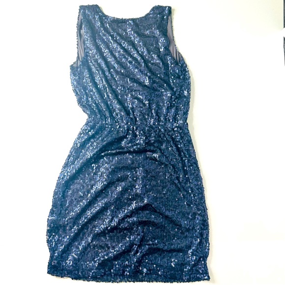 🍓Calvin Klein Mini Sequined Blue T-shirt lined Dress Sleeveless Elastic Waist S - Picture 3 of 13